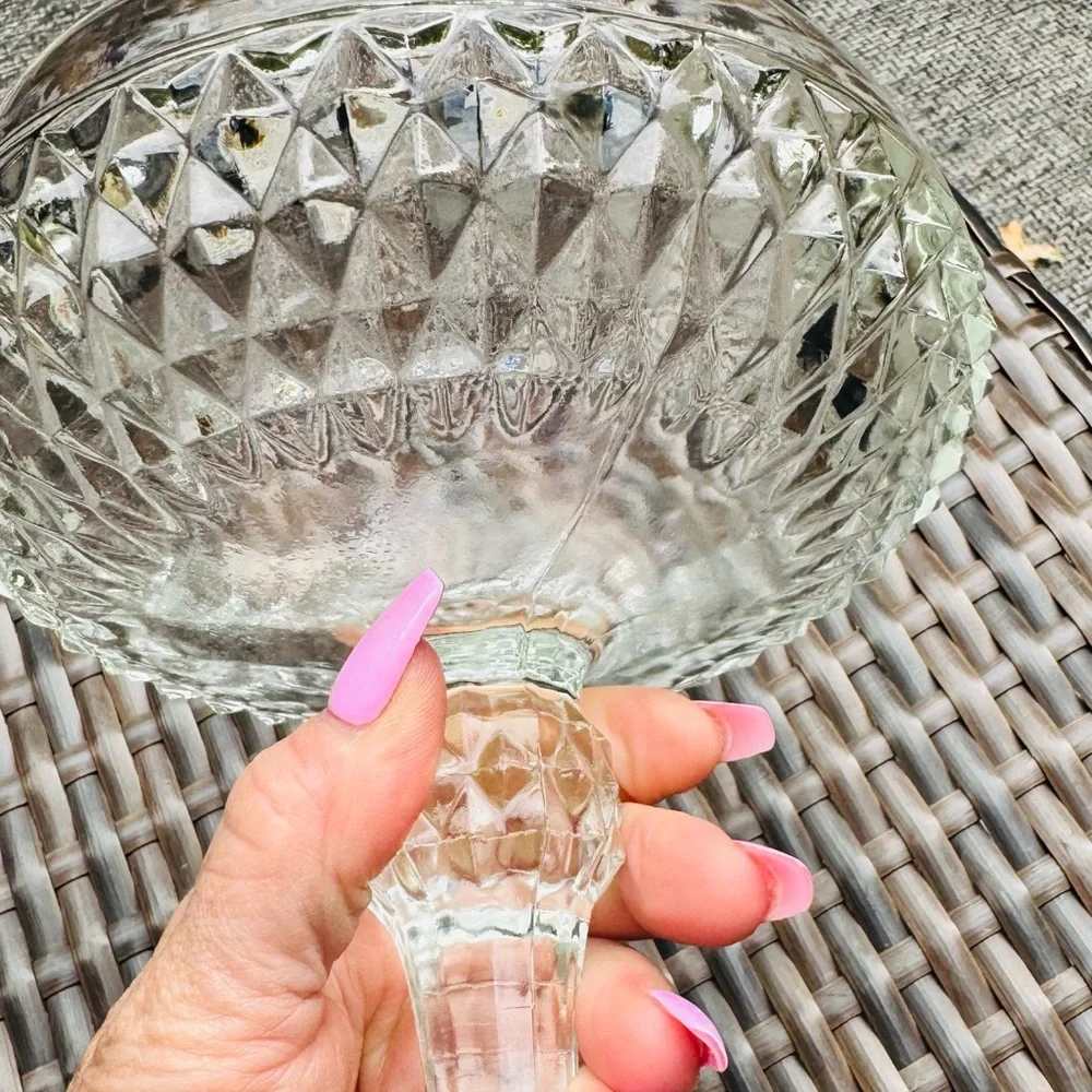 Indiana Glass VINTAGE Diamond Point Pedestal Clear Compote Serving Dish - Picture 12 of 14